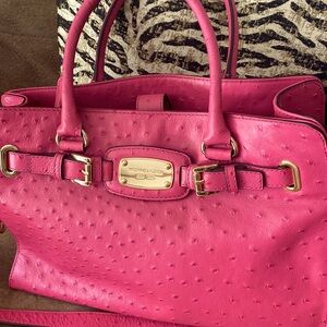 Michael Kors leather ostrich embossed pink large Hamilton north south tote NWT